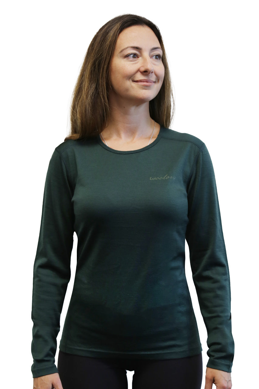 Women's 100% Merino Wool Base Layer Long Sleeve Crew Neck Shirt 190 GSM - NovaSmartLinks