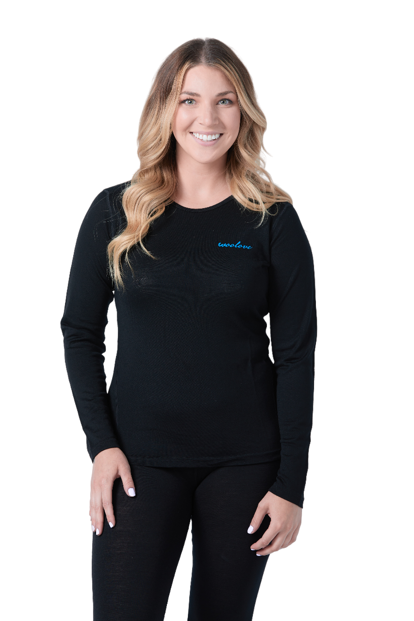 Women's 100% Merino Wool Base Layer Long Sleeve Crew Neck Shirt 190 GSM - NovaSmartLinks
