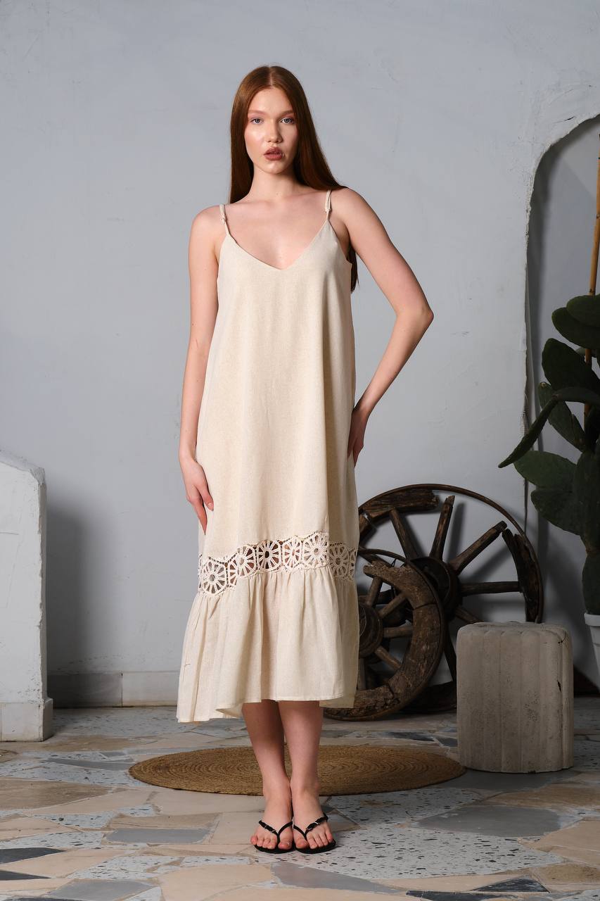 Linen Spaghetti Long Dress - NovaSmartLinks