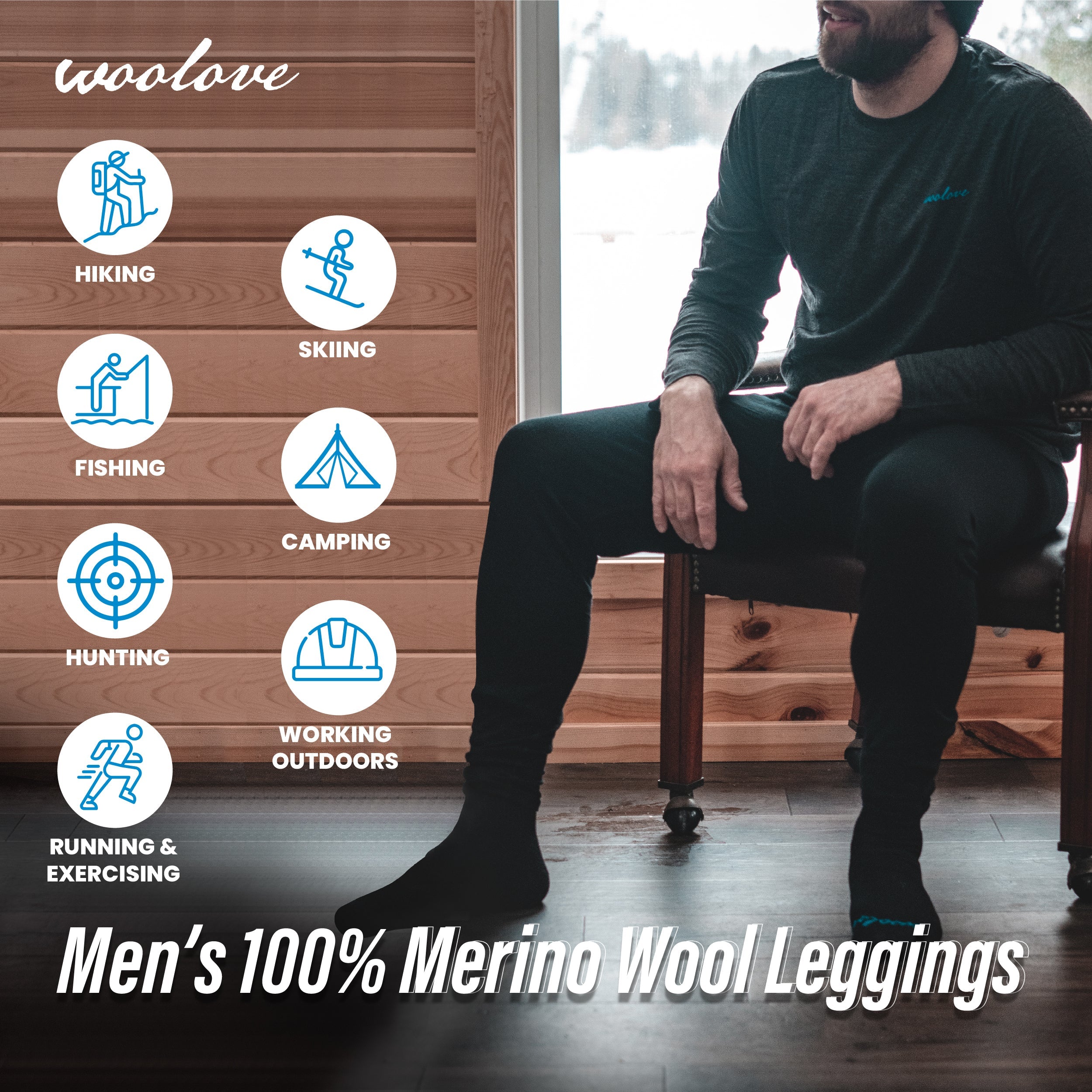 Men's 100% Merino Wool Long Underwear + Beanie - NovaSmartLinks
