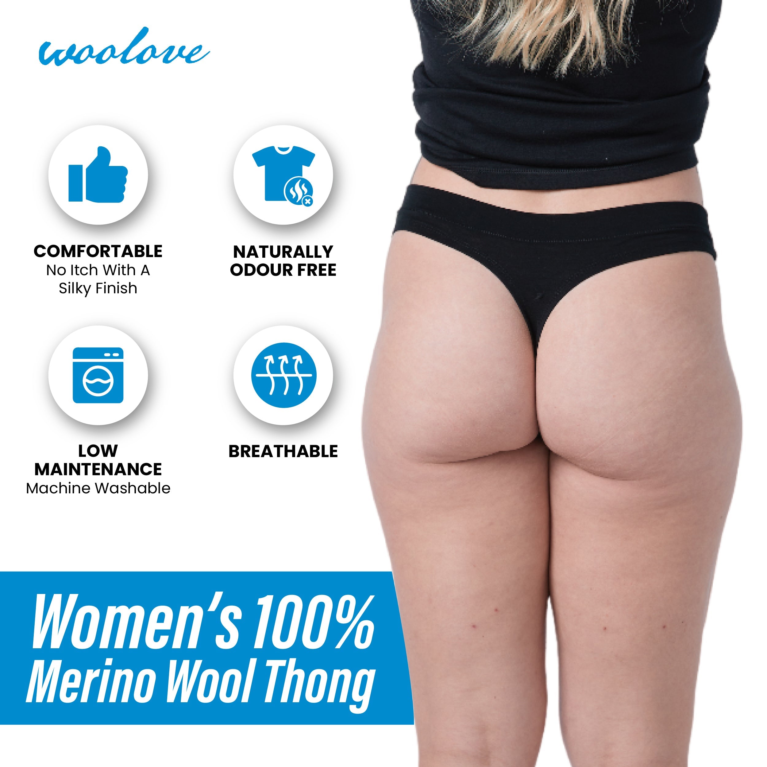 Women's Odour Blocking Merino Wool Underwear - Thong - NovaSmartLinks