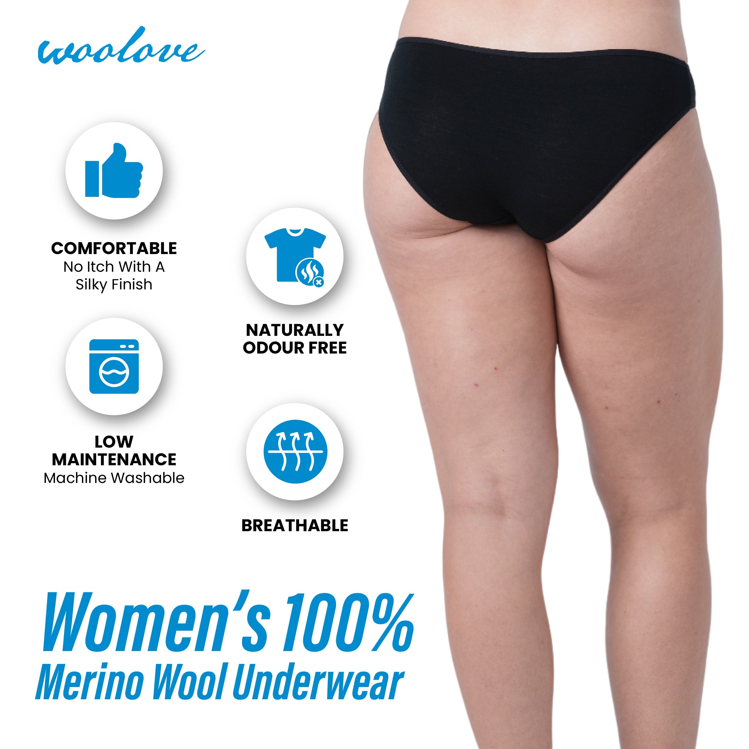 Women's Odour Blocking Merino Wool Bikini Brief Underwear - NovaSmartLinks