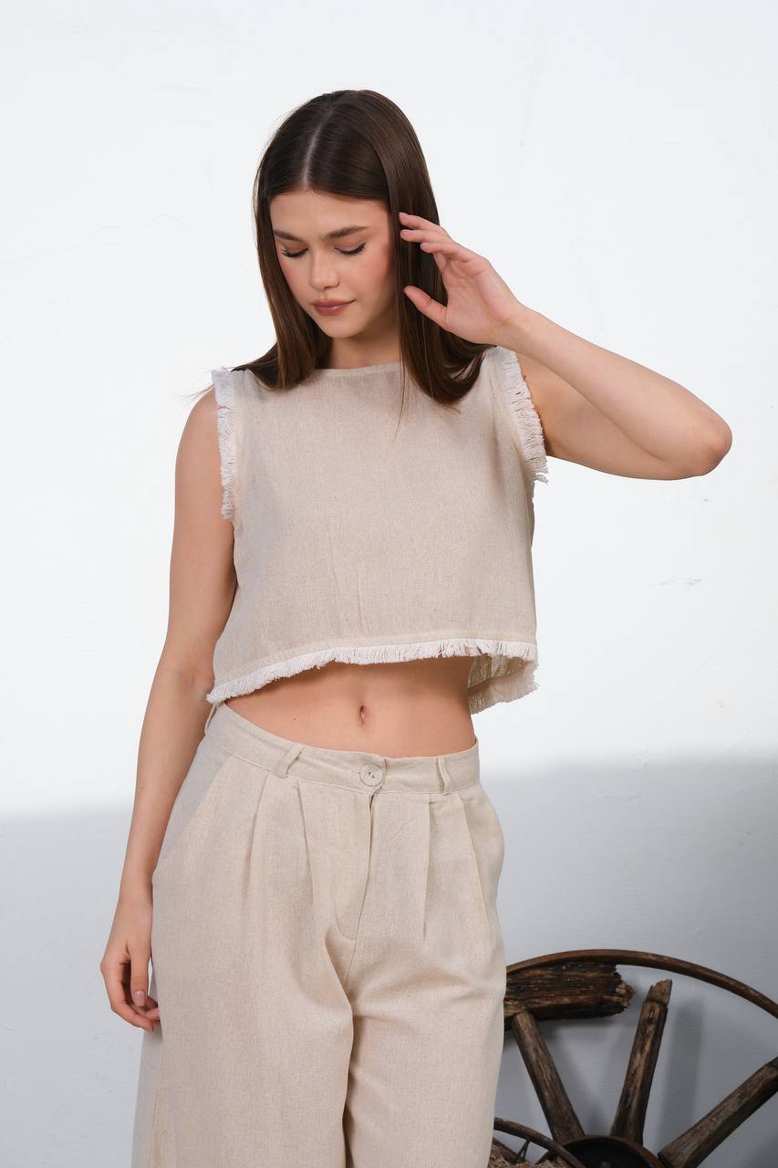 Linen Pantalone Crop-Top Set - NovaSmartLinks