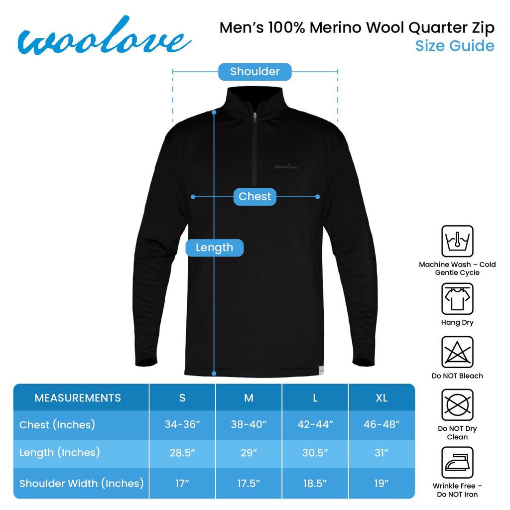 Men's 100% Merino Wool 1/4 Zip Baselayer Pullover 190 GSM - Midweight - NovaSmartLinks