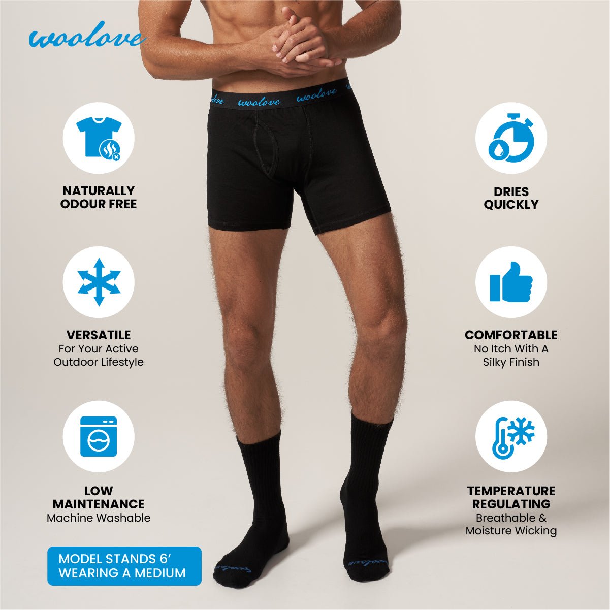 Men's 100% Merino Wool Boxer Brief Underwear - NovaSmartLinks