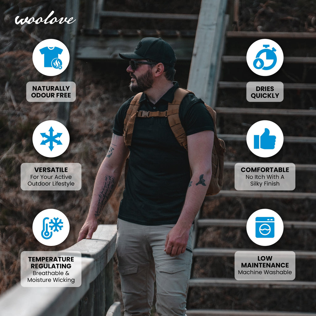 Men's 100% Merino Wool Golf Shirt (with pocket) 175 GSM - Lightweight - NovaSmartLinks