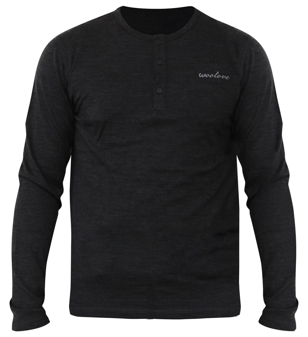 Men's 100% Merino Wool Long Sleeve Henley 190 GSM - NovaSmartLinks