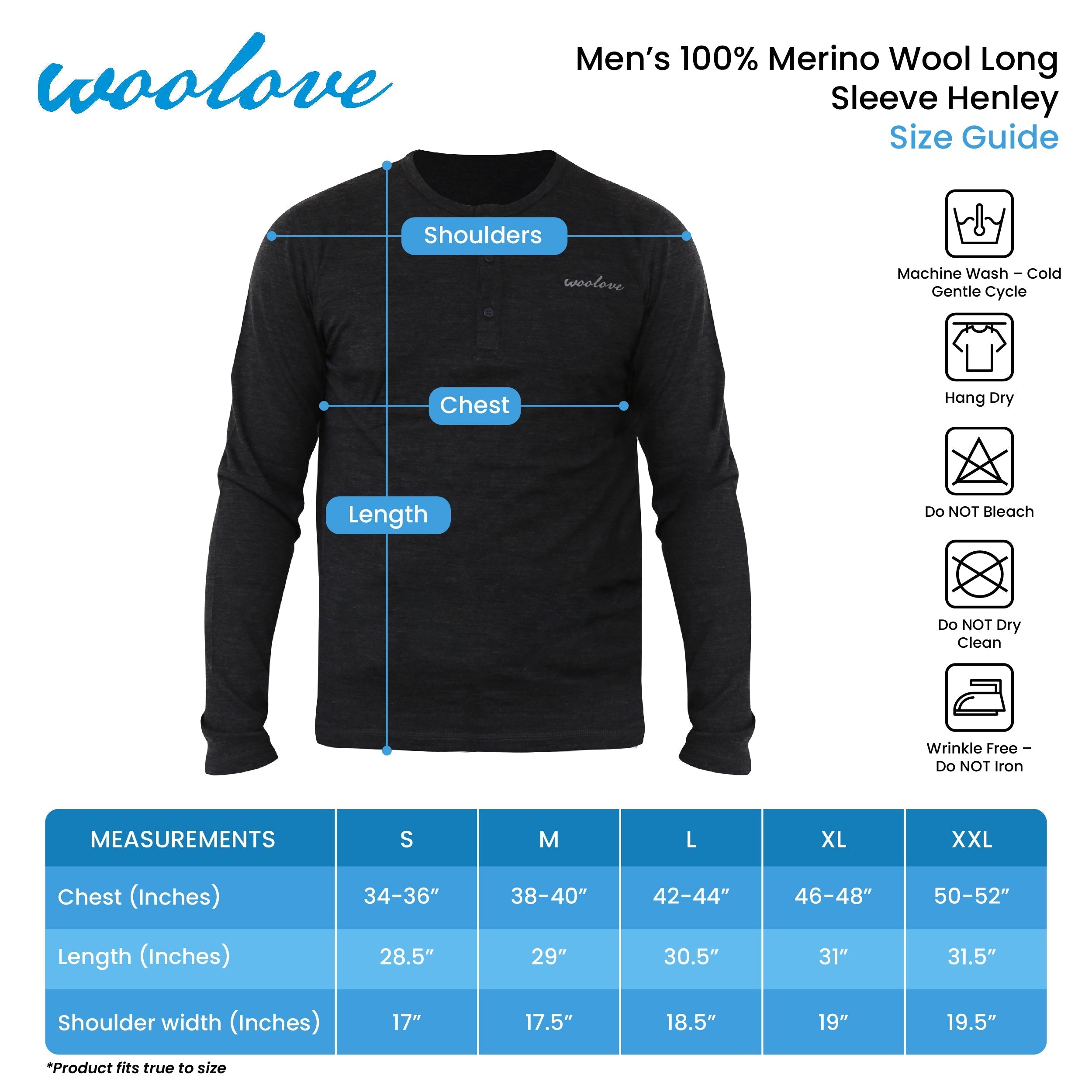 Men's 100% Merino Wool Long Sleeve Henley 190 GSM - NovaSmartLinks