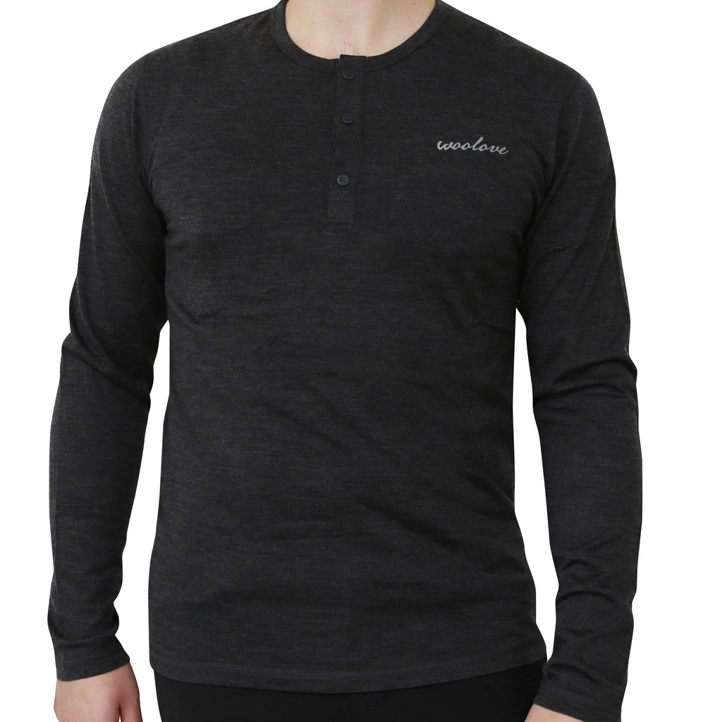 Men's 100% Merino Wool Long Sleeve Henley 190 GSM - NovaSmartLinks