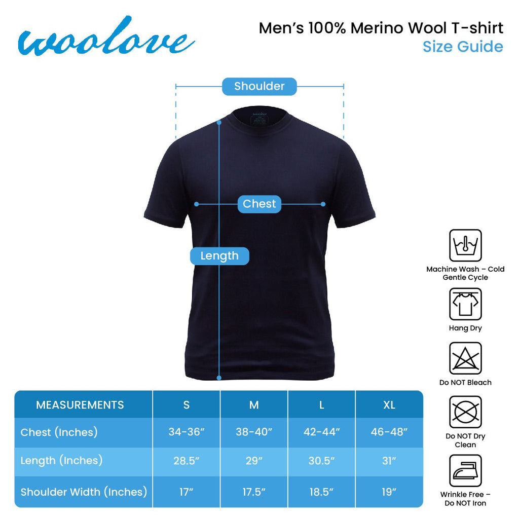 Men's 100% Merino Wool Short Sleeve T-Shirt 180 GSM - Lightweight - NovaSmartLinks