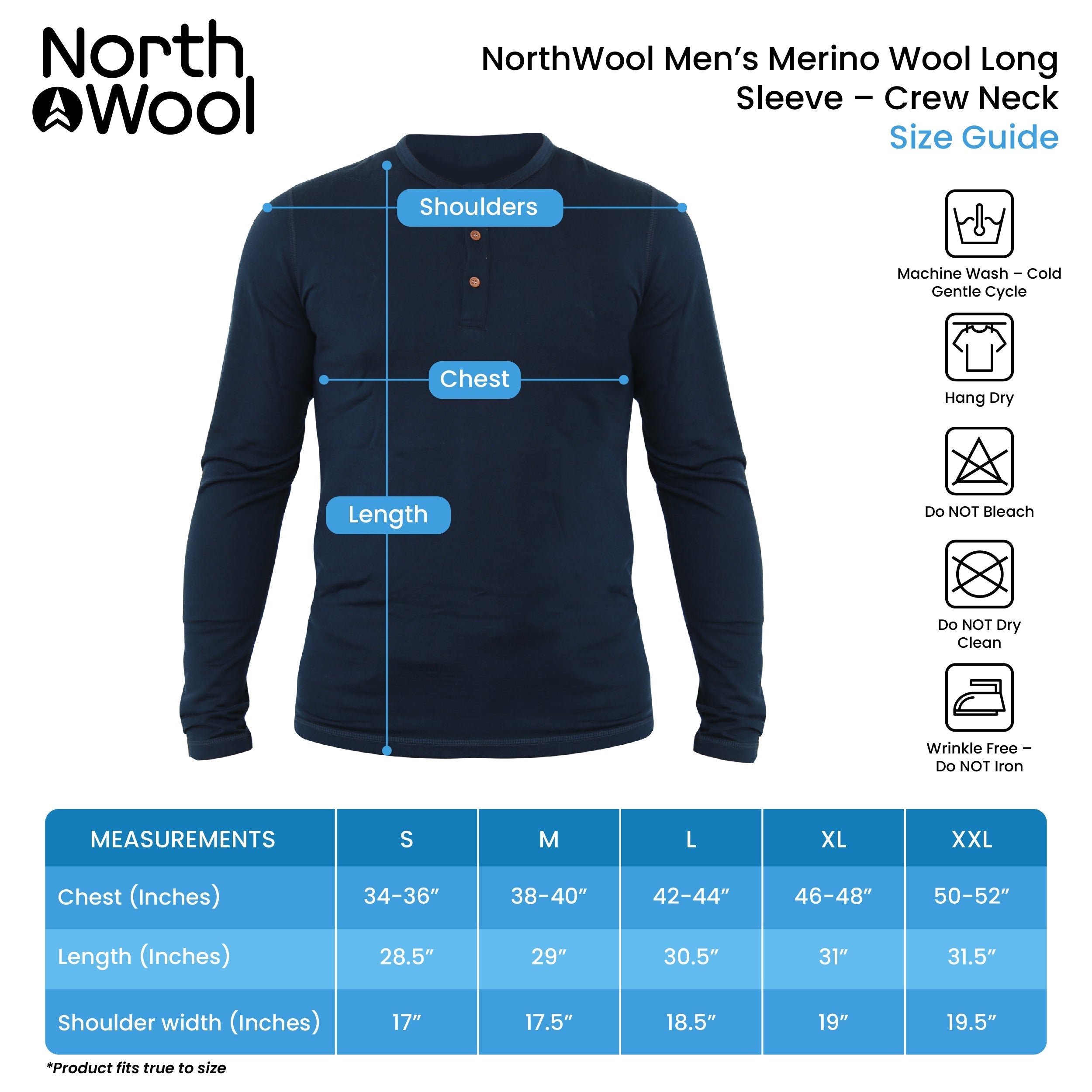 NorthWool Men's Merino Wool Long Sleeve Henley Base Layer Shirt 260 GSM - NovaSmartLinks