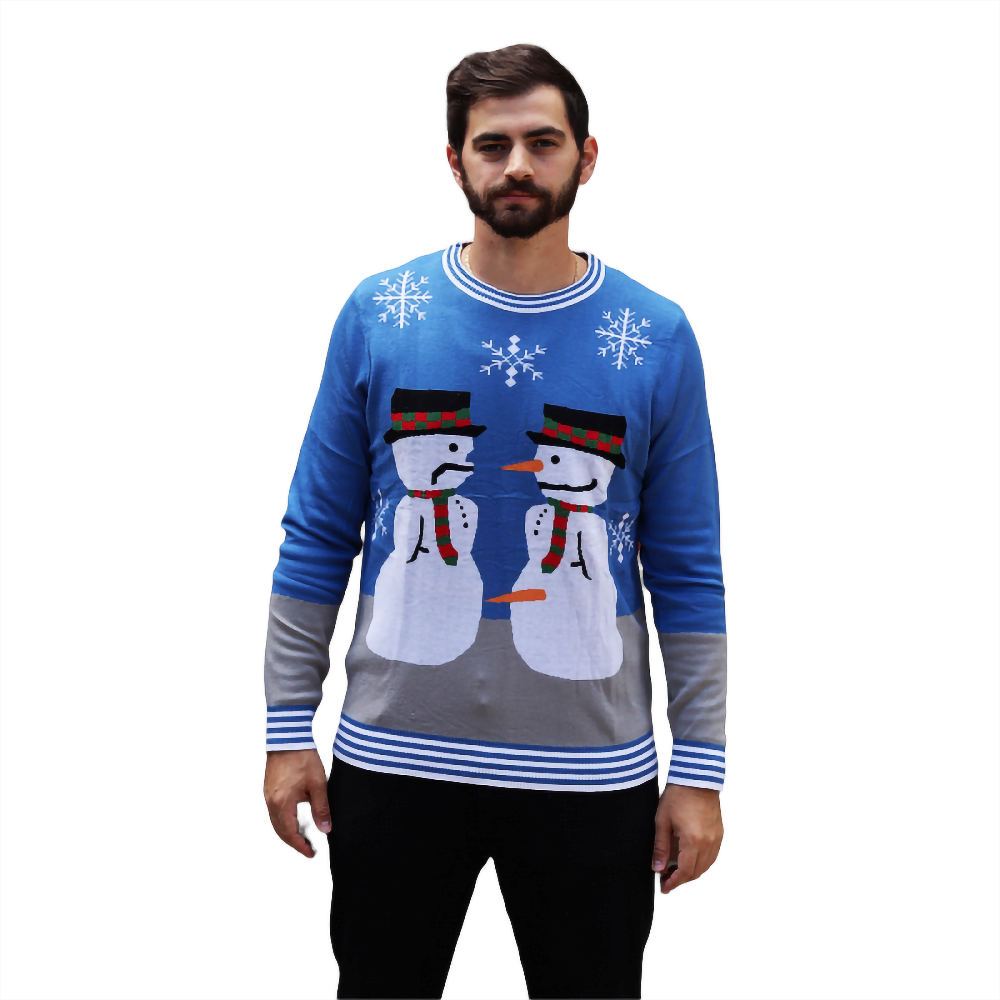 Snowman Nose Thief Blue Christmas Sweater - NovaSmartLinks