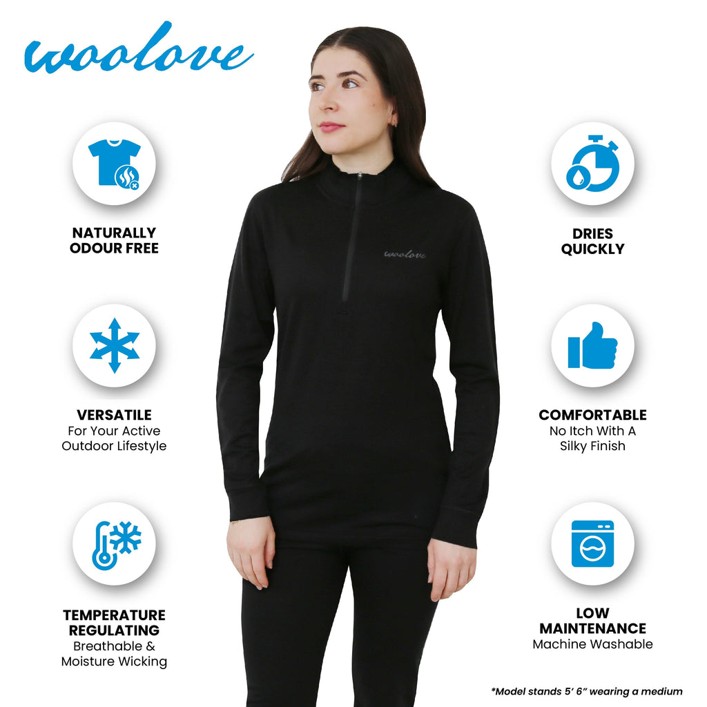 Women's 100% Merino Wool 1/4 Zip Pullover 190 GSM - NovaSmartLinks