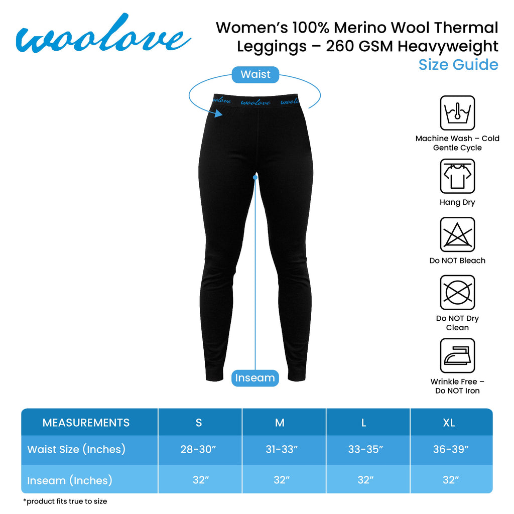 Women's 100% Merino Wool Thermal Long Underwear Base Layer Leggings 260 GSM - Heavyweight - NovaSmartLinks